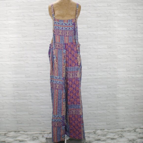 EARTHBOUND Overalls Jumpsuit Patchwork Oversized Boho Stripe Patchwork Blue XXL - Picture 1 of 15